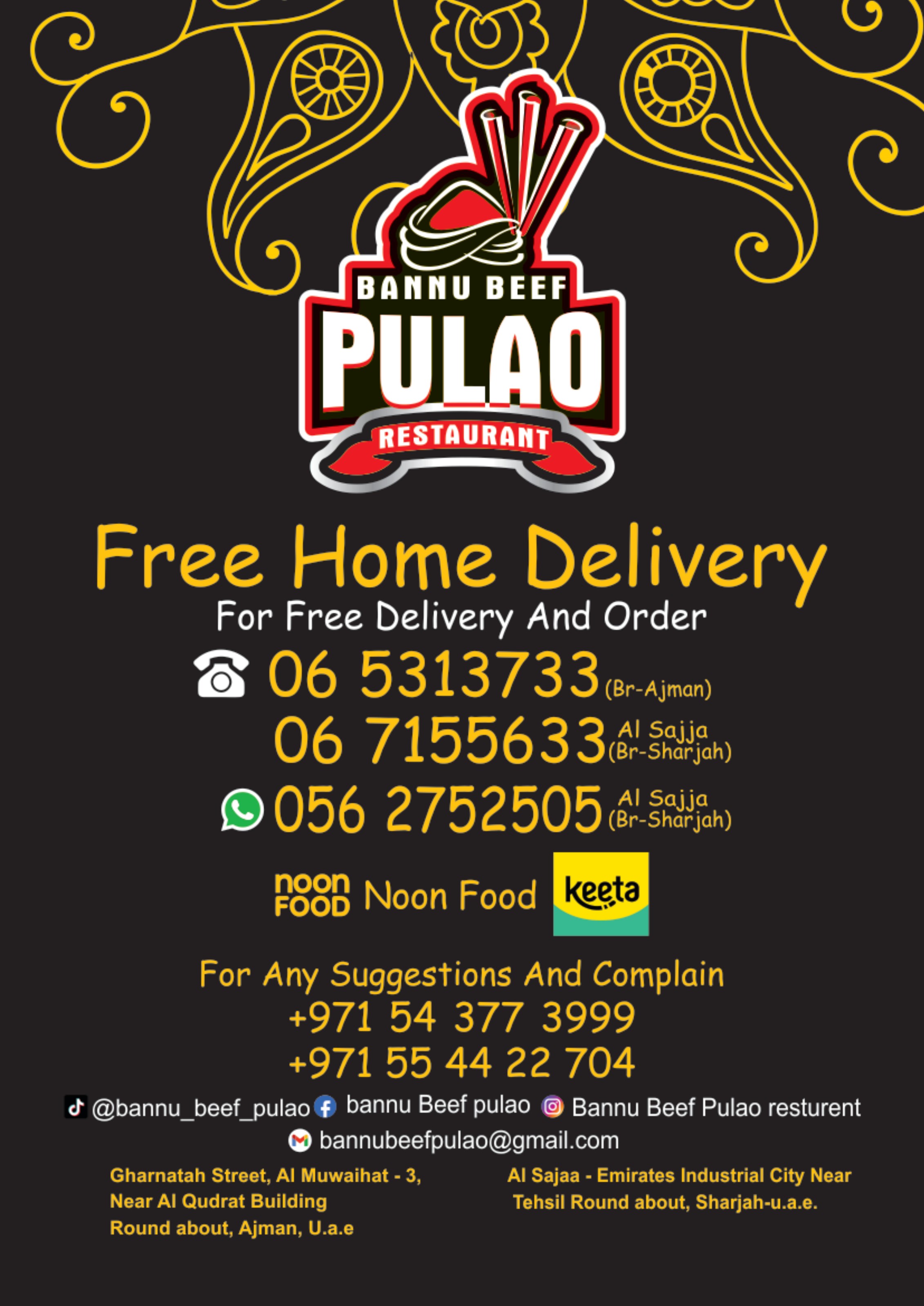Bannu Beef Pulao menu — Contact & Free Home Delivery