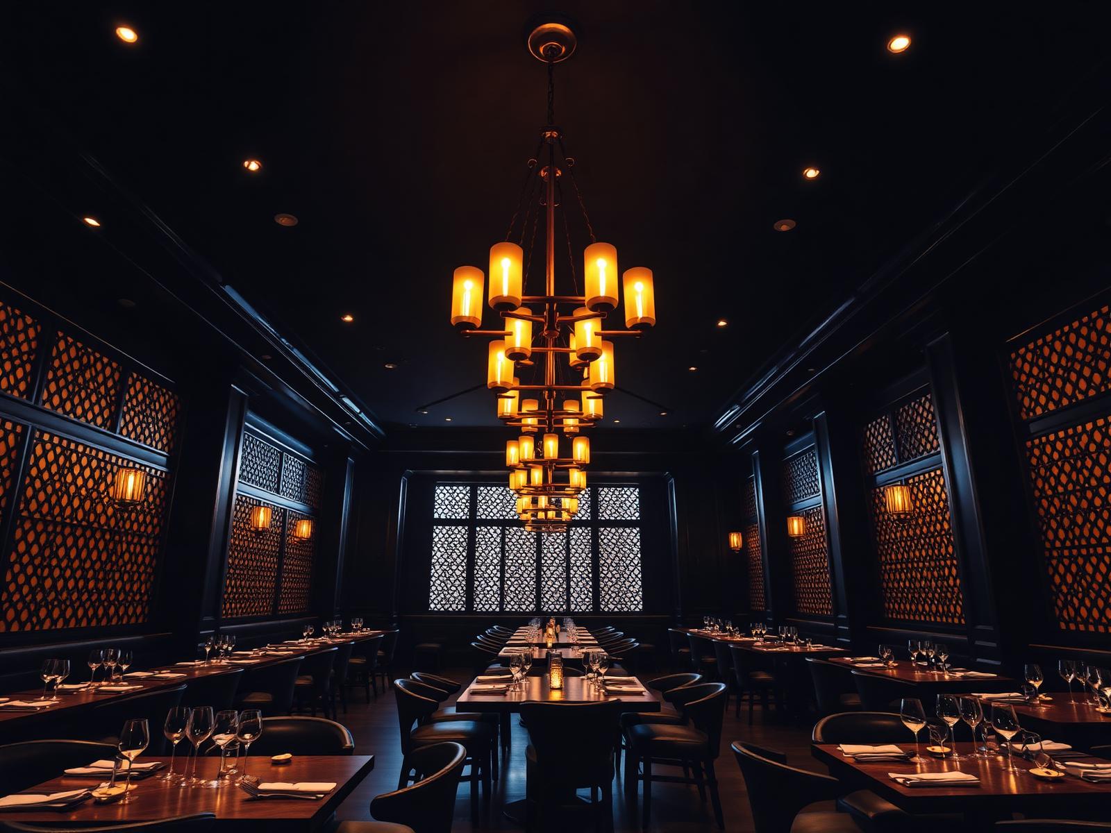Restaurant interior with chandeliers